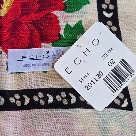 NWT Echo 100% Wool Scarf Floral - Picture 6 of 10
